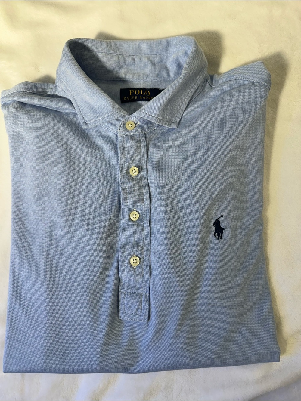 Ralph Lauren Men's Light Blue Cotton Polo Shirt Long Sleeve, Button Down, XL